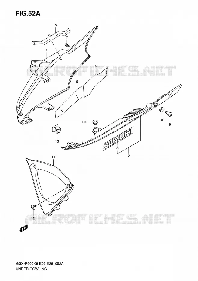 CARENAGES INFERIEUR (FLANCS) (MODEL K9) Suzuki MOTO 600 GSX-R 2009  GSX-R600 K9 (E03,E28,E33)