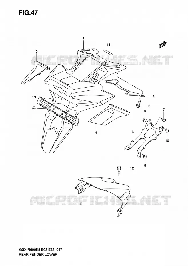 GARDE BOUE ARRIERE INFERIEUR Suzuki MOTO 600 GSX-R 2009  GSX-R600 K9 (E03,E28,E33)