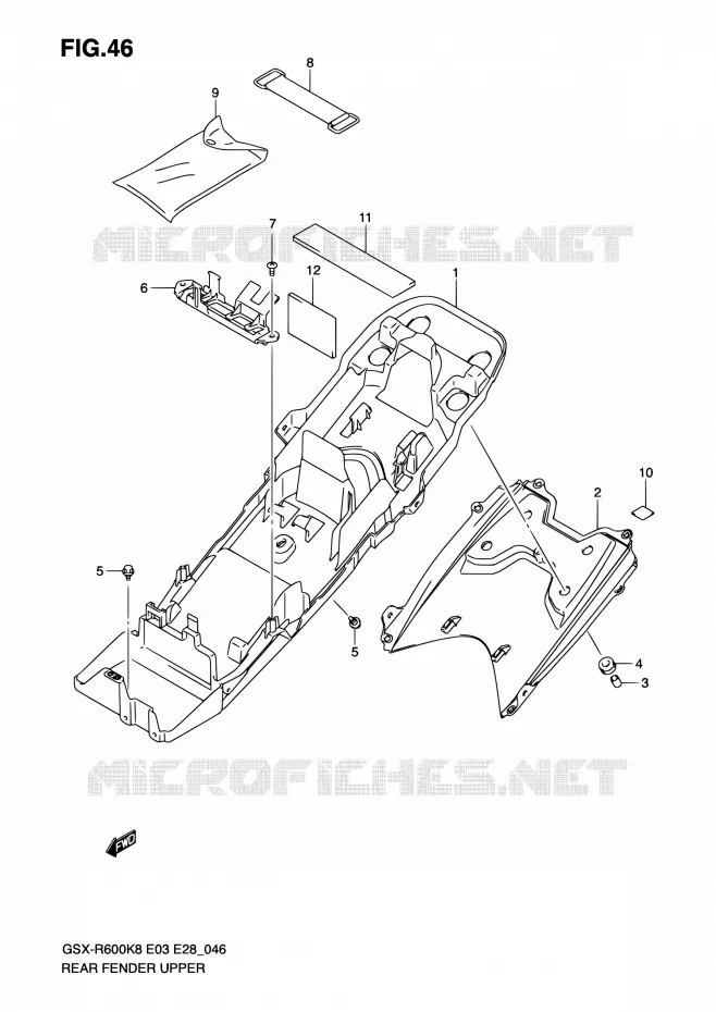 GARDE BOUE ARRIERE SUPERIEUR Suzuki MOTO 600 GSX-R 2009  GSX-R600 K9 (E03,E28,E33)