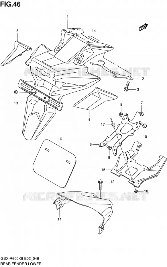 GARDE BOUE ARRIERE INFERIEUR Suzuki MOTO 600 GSX-R 2010  GSX-R600 L0 (E02,E19,E24)