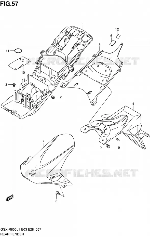 GARDE BOUE ARRIERE Suzuki MOTO 600 GSX-R 2011  GSX-R600 L1 (E03,E28,E33)
