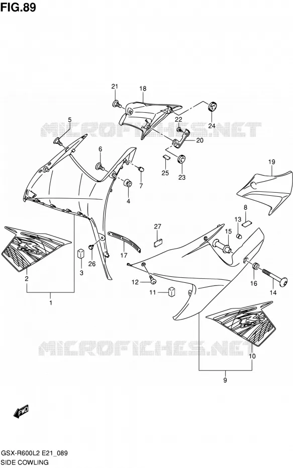 FLANCS DE CARENAGES (GSX-R600L2 E21:(JDT,YVB)) Suzuki MOTO 600 GSX-R 2012  GSX-R600L2(E21)