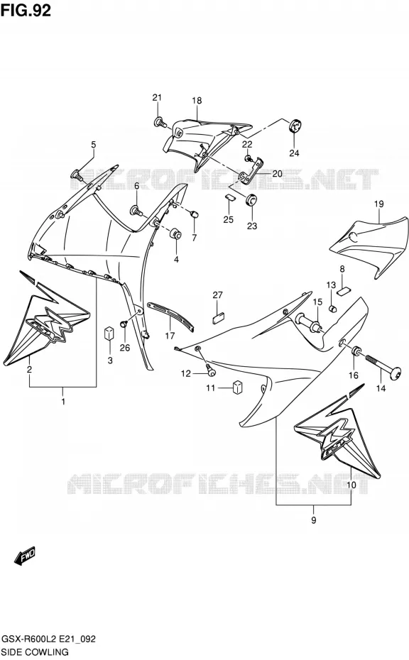 FLANCS DE CARENAGES (GSX-R600UEL2 E21:GLR) Suzuki MOTO 600 GSX-R 2012  GSX-R600L2(E21)