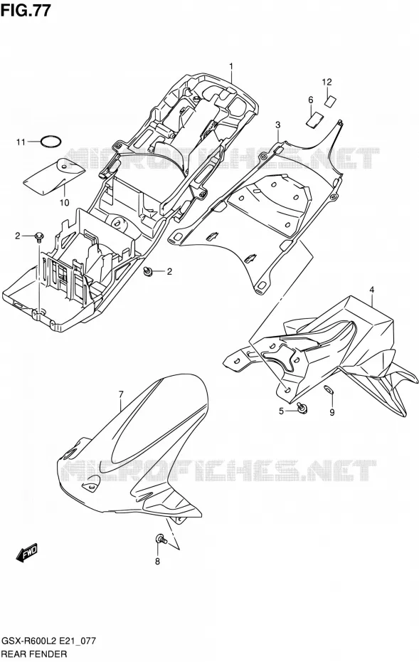 GARDE BOUE ARRIERE (GSX-R600UEL2 E21) Suzuki MOTO 600 GSX-R 2012  GSX-R600L2(E21)