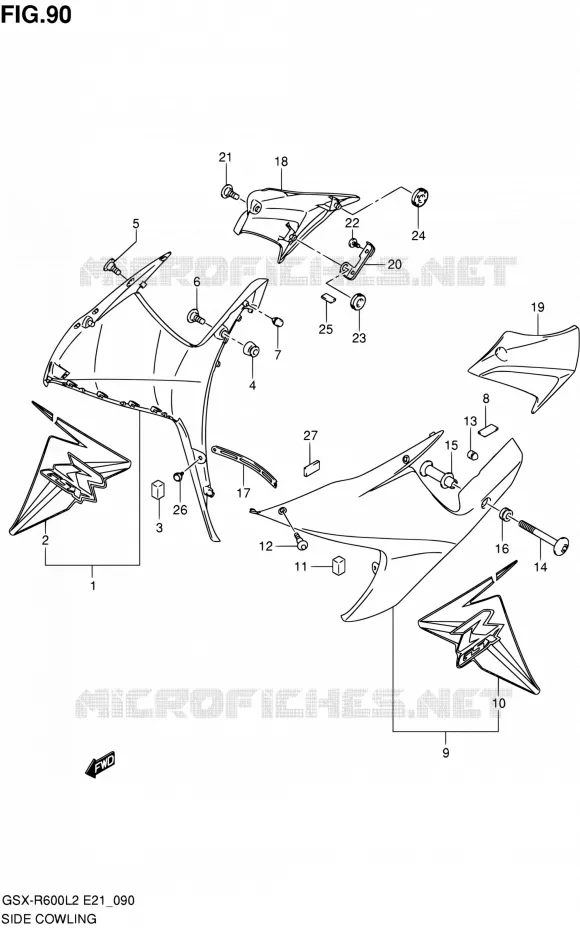 FLANCS DE CARENAGES (GSX-R600L2 E24:GLR) Suzuki MOTO 600 GSX-R 2012  GSX-R600L2(E24)