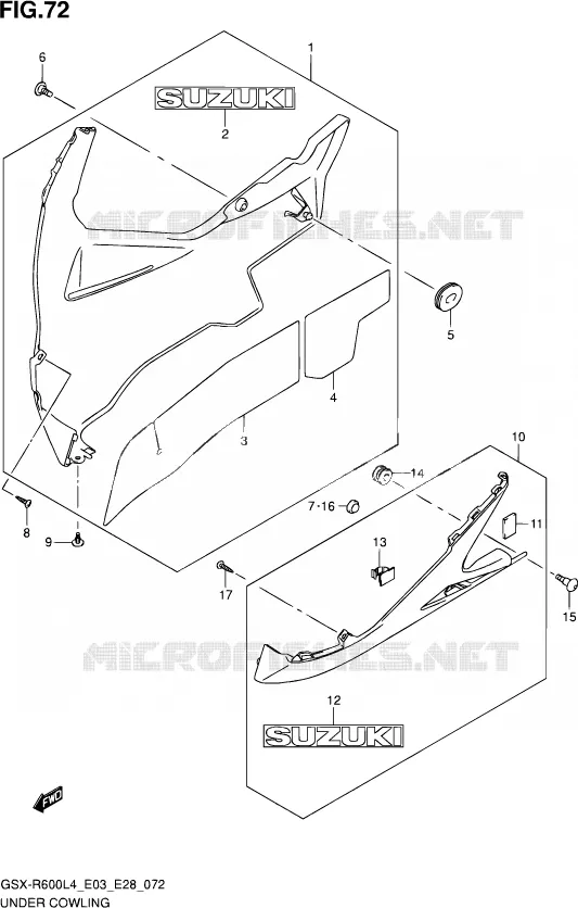CARENAGES INFERIEUR (FLANCS) Suzuki MOTO 600 GSX-R 2014  GSX-R600 L4 (E03,E28,E33)