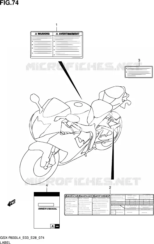 ETIQUETTE (GSX-R600L4 E28) Suzuki MOTO 600 GSX-R 2014  GSX-R600 L4 (E03,E28,E33)