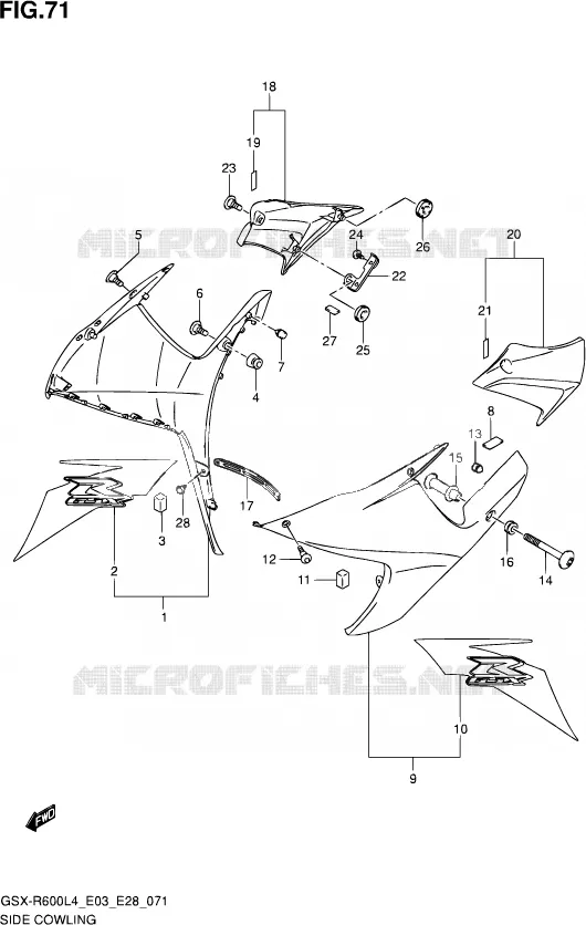 FLANCS DE CARENAGES (AR5) Suzuki MOTO 600 GSX-R 2014  GSX-R600 L4 (E03,E28,E33)
