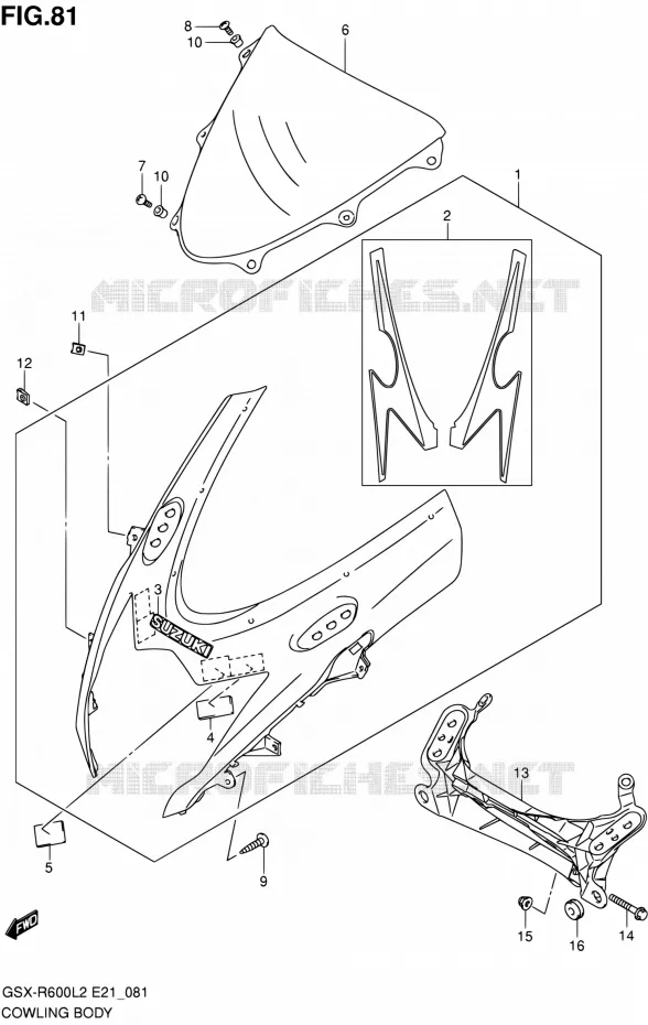 CARENAGES - ETIQUETTES (GSX-R600UEL2 E21) Suzuki MOTO 600 GSX-R 2012  GSX-R600UEL2(E21)