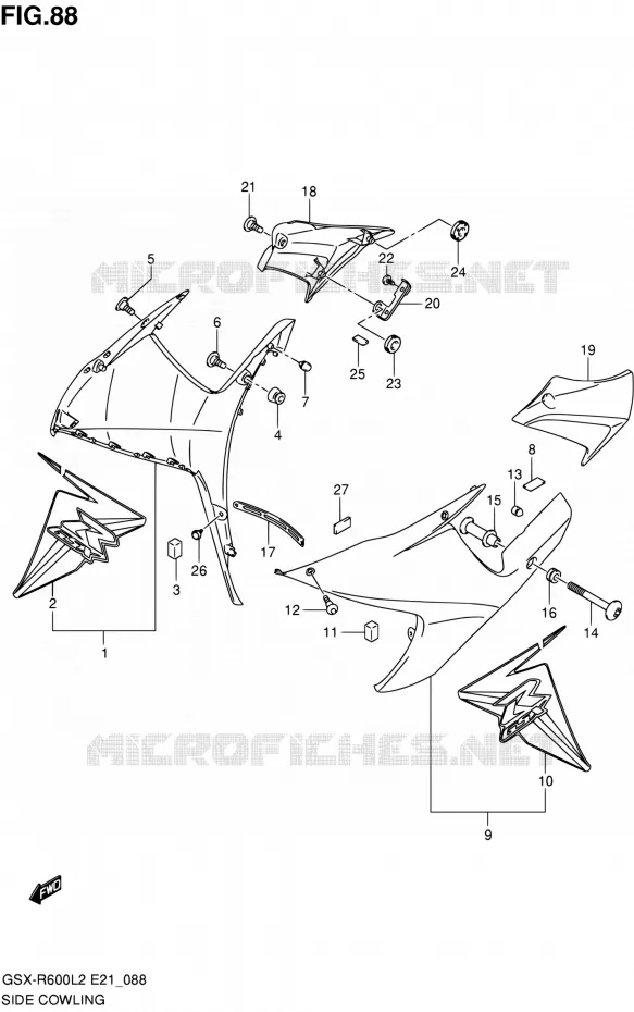 FLANCS DE CARENAGES (GSX-R600L2 E21:GLR) Suzuki MOTO 600 GSX-R 2012  GSX-R600UEL2(E21)