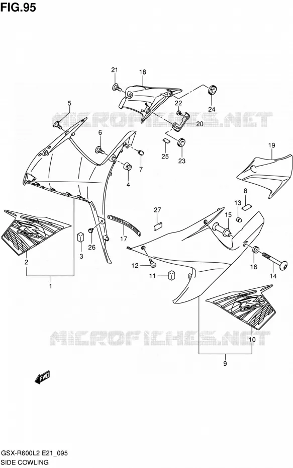 FLANCS DE CARENAGES (GSX-R600UFL2 E21:(JDT,YVB)) Suzuki MOTO 600 GSX-R 2012  GSX-R600UEL2(E21)