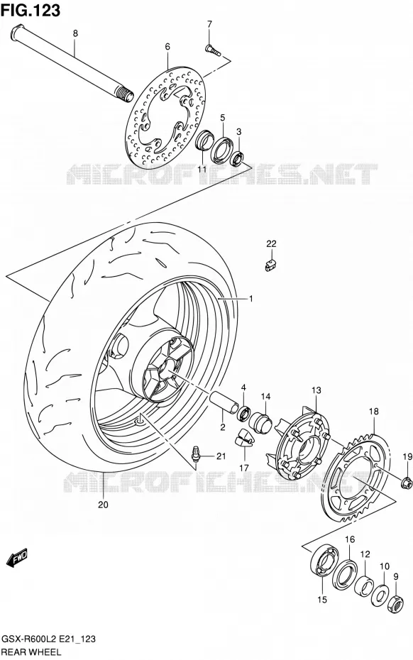 ROUE ARRIERE (GSX-R600L2 E24) Suzuki MOTO 600 GSX-R 2012  GSX-R600UFL2(E21)