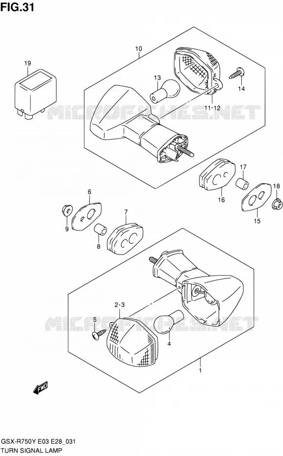CLIGNOTANTS (MODELE Y/K1) Suzuki MOTO 750 GSX-R 2002  GSX-R750K2(E03,E28,E33)