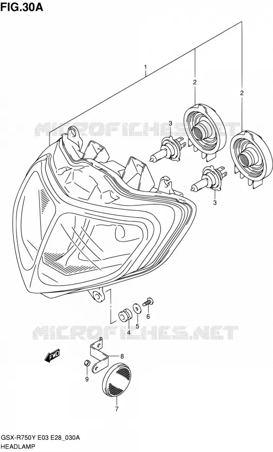 PHARE (MODEL K2/K3) Suzuki MOTO 750 GSX-R 2002  GSX-R750K2(E03,E28,E33)