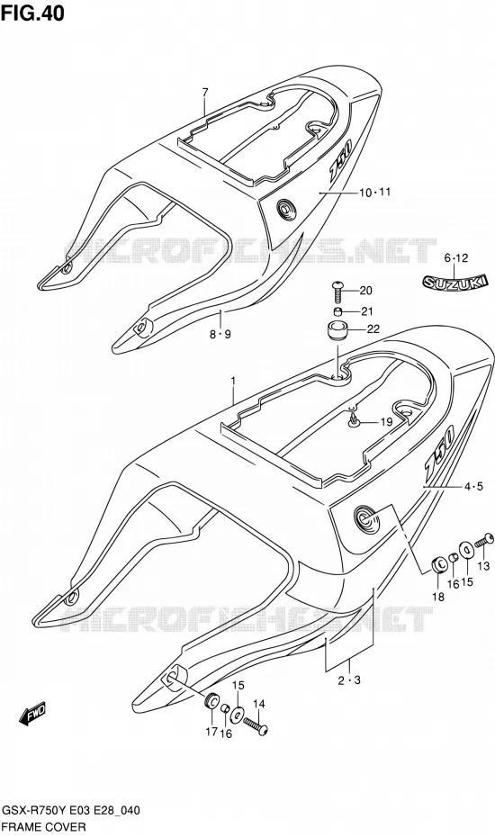 CARENAGES ARRIERE  (MODELE Y) Suzuki MOTO 750 GSX-R 2003  GSX-R750K3(E03,E28,E33)
