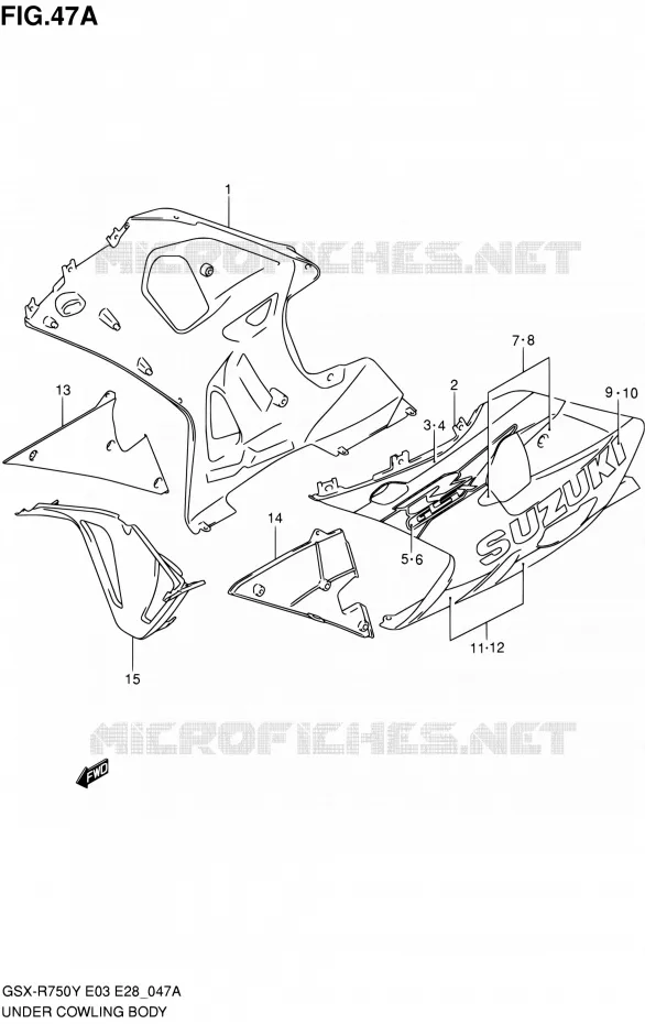 CARENAGES INFERIEUR (FLANCS) (MODELE K1) Suzuki MOTO 750 GSX-R 2003  GSX-R750K3(E03,E28,E33)