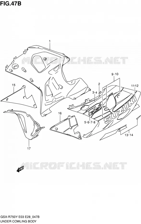 CARENAGES INFERIEUR (FLANCS) (MODELE K2) Suzuki MOTO 750 GSX-R 2003  GSX-R750K3(E03,E28,E33)