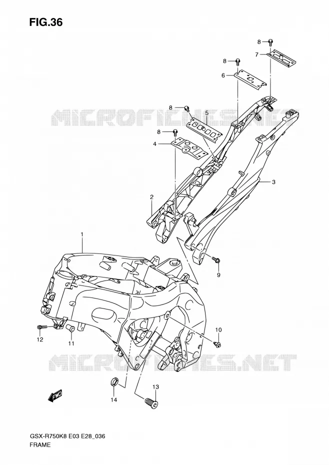 CADRE (MODEL K8/K9) Suzuki MOTO 750 GSX-R 2008  GSX-R750 K8 (E03,E28,E33)