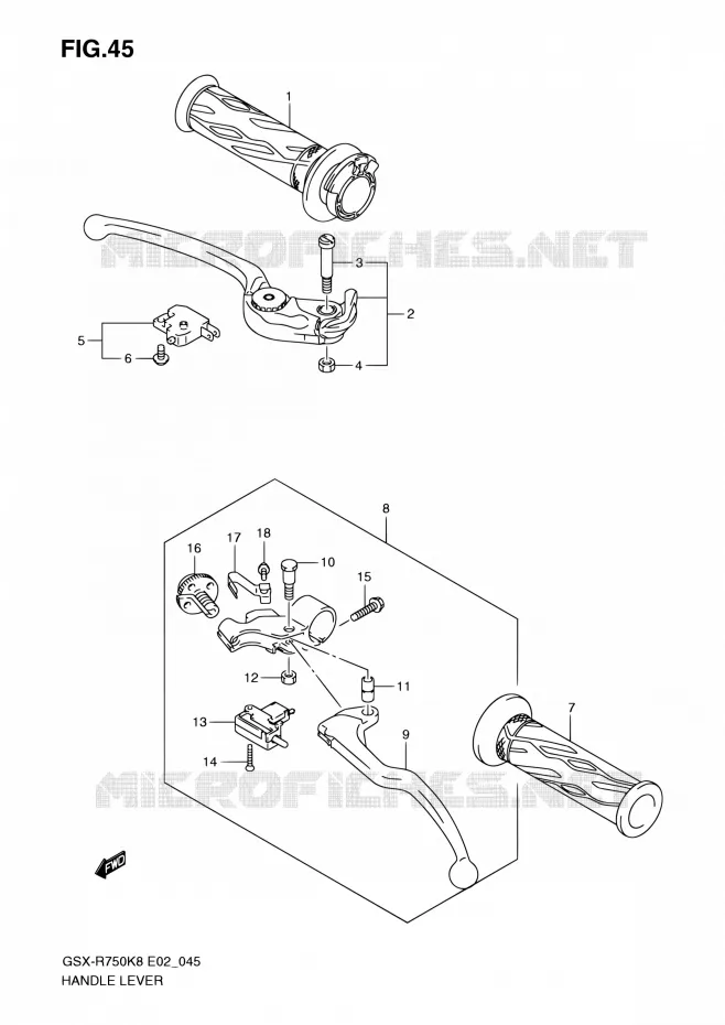ENSEMBLE LEVIERS - POIGNEES Suzuki MOTO 750 GSX-R 2008  GSX-R750K8(E24)