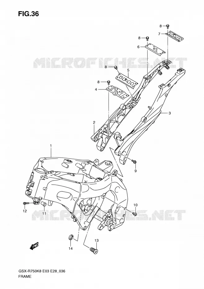 CADRE (MODEL K8/K9) Suzuki MOTO 750 GSX-R 2009  GSX-R750 K9 (E03,E28,E33)