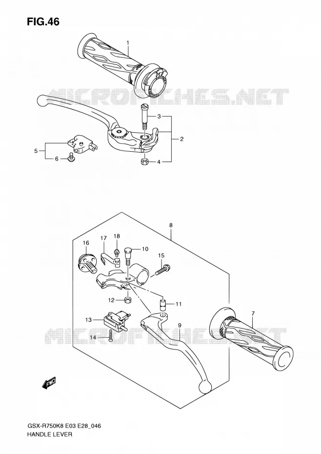 ENSEMBLE LEVIERS - POIGNEES Suzuki MOTO 750 GSX-R 2009  GSX-R750 K9 (E03,E28,E33)