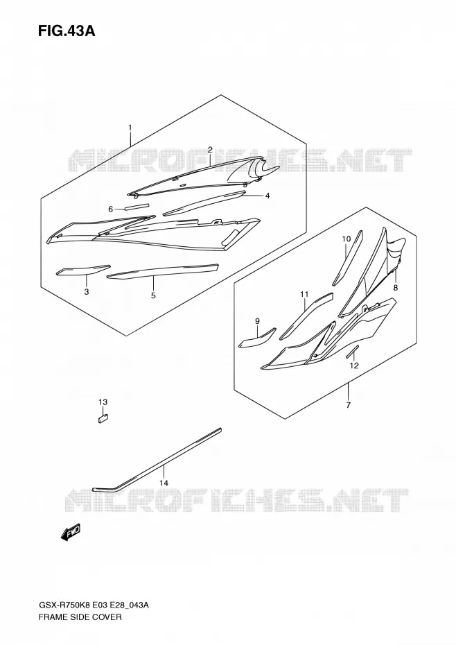 COUVERCLES LATERAUX (MODEL K9/L0) Suzuki MOTO 750 GSX-R 2010  GSX-R750 L0 (E03,E28,E33)