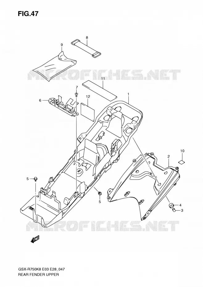 GARDE BOUE ARRIERE SUPERIEUR Suzuki MOTO 750 GSX-R 2010  GSX-R750 L0 (E03,E28,E33)