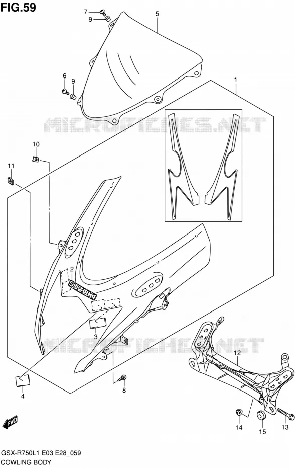 CARENAGES - ETIQUETTES Suzuki MOTO 750 GSX-R 2011  GSX-R750 L1 (E03,E28,E33)