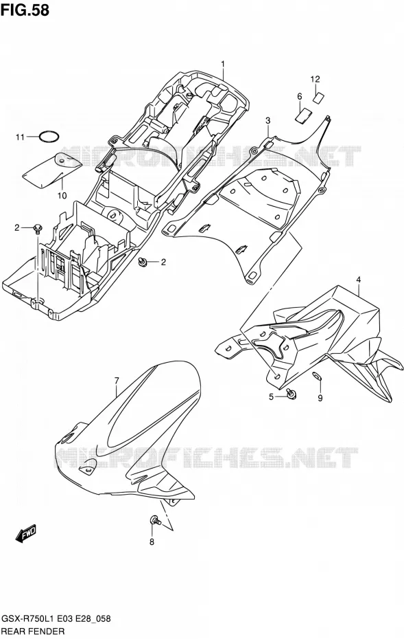GARDE BOUE ARRIERE Suzuki MOTO 750 GSX-R 2011  GSX-R750 L1 (E03,E28,E33)