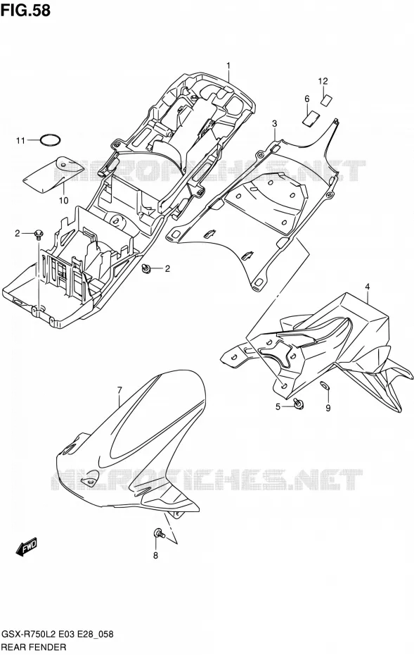 GARDE BOUE ARRIERE Suzuki MOTO 750 GSX-R 2012  GSX-R750L2(E03,E28,E33)