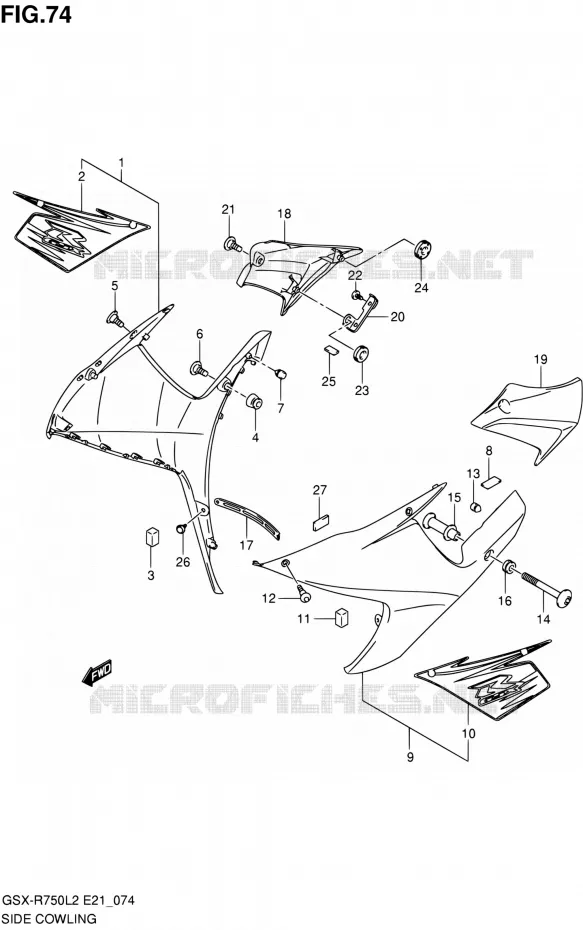FLANCS DE CARENAGES (GSX-R750L2 E21:YVB) Suzuki MOTO 750 GSX-R 2012  GSX-R750L2(E24)