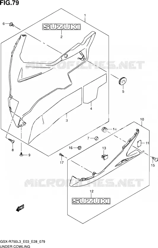 CARENAGES INFERIEUR (FLANCS) Suzuki MOTO 750 GSX-R 2013  GSX-R750 L3 (E03,E28,E33)