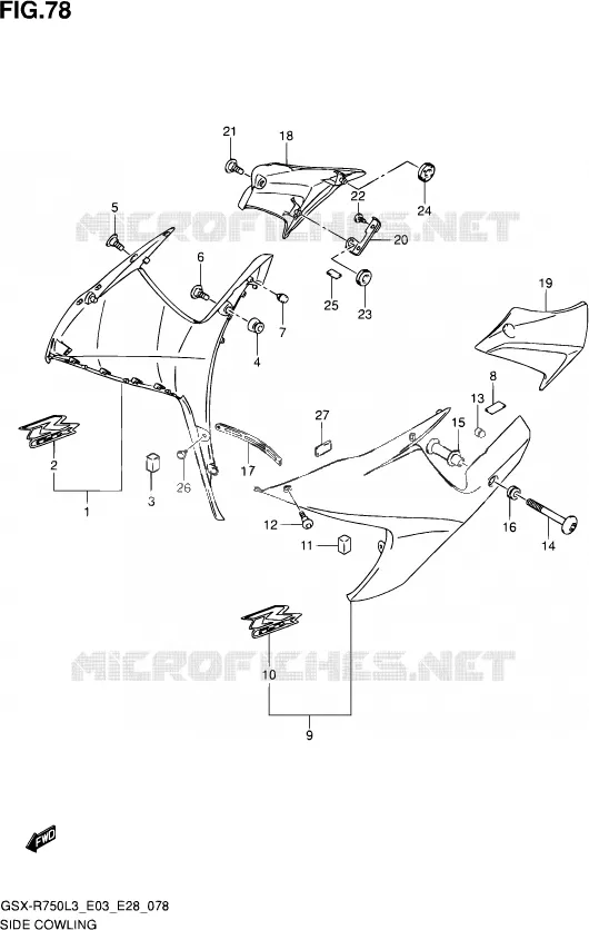 FLANCS DE CARENAGES (AGQ) Suzuki MOTO 750 GSX-R 2013  GSX-R750 L3 (E03,E28,E33)