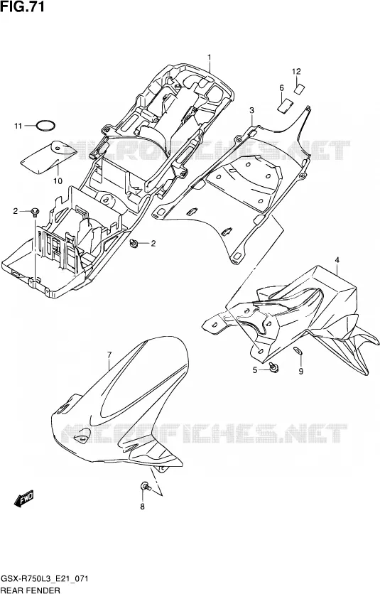 GARDE BOUE ARRIERE (GSX-R750UFL3 E21) Suzuki MOTO 750 GSX-R 2013  GSX-R750 L3 (E21)