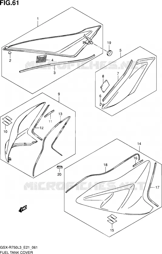 RESERVOIR D'ESSENCE - COUVERCLES (GSX-R750L3 E24) Suzuki MOTO 750 GSX-R 2013  GSX-R750 L3 (E21)