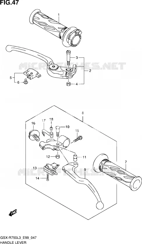 ENSEMBLE LEVIERS - POIGNEES Suzuki MOTO 750 GSX-R 2013  GSX-R750 L3 (E99)