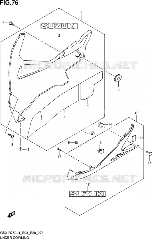 CARENAGES INFERIEUR (FLANCS) Suzuki MOTO 750 GSX-R 2014  GSX-R750 L4 (E03,E28,E33)