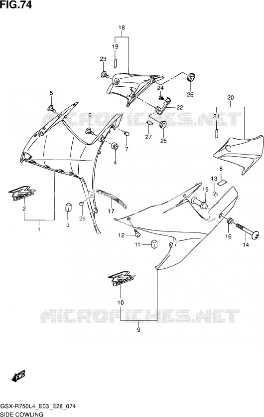 FLANCS DE CARENAGES (AGQ) Suzuki MOTO 750 GSX-R 2014  GSX-R750 L4 (E03,E28,E33)