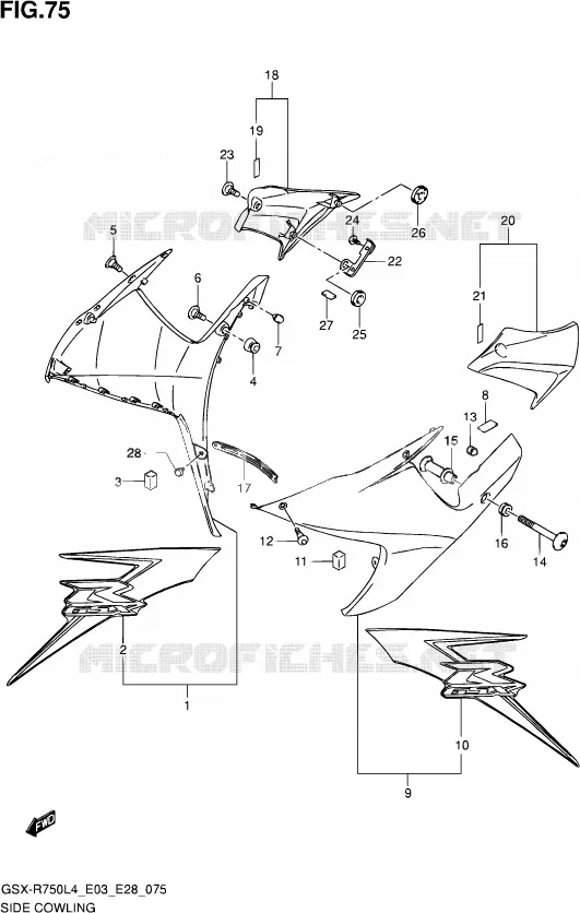 FLANCS DE CARENAGES (JSP,AR6) Suzuki MOTO 750 GSX-R 2014  GSX-R750 L4 (E03,E28,E33)