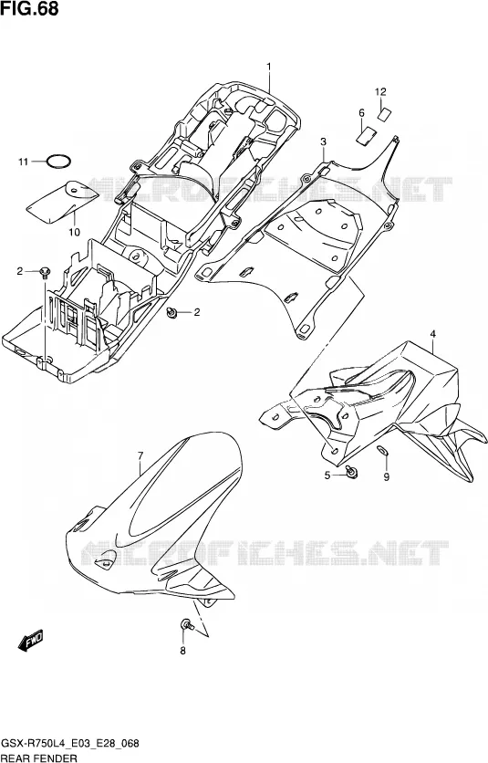 GARDE BOUE ARRIERE (GSX-R750L4 E03) Suzuki MOTO 750 GSX-R 2014  GSX-R750 L4 (E03,E28,E33)