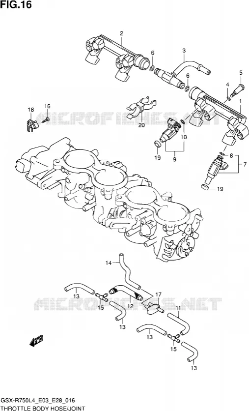 SYSTÈME D'INJECTION (GSX-R750L4 E28) Suzuki MOTO 750 GSX-R 2014  GSX-R750 L4 (E03,E28,E33)
