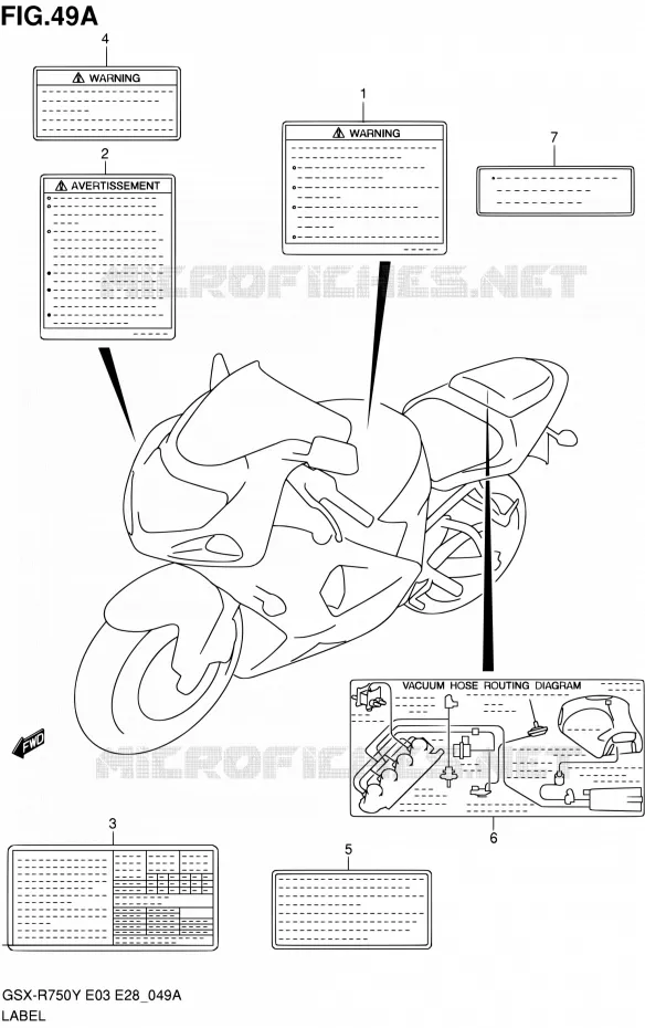 ETIQUETTE (MODELE K2/K3) Suzuki MOTO 750 GSX-R 2000  GSX-R750Y(E03,E28,E33)