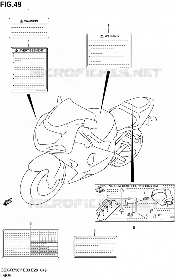 ETIQUETTE (MODELE Y/K1) Suzuki MOTO 750 GSX-R 2000  GSX-R750Y(E03,E28,E33)