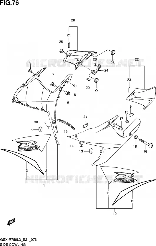 FLANCS DE CARENAGES (AA3) Suzuki MOTO 750 GSX-R 2013  GSX-R750UF L3 (E21)