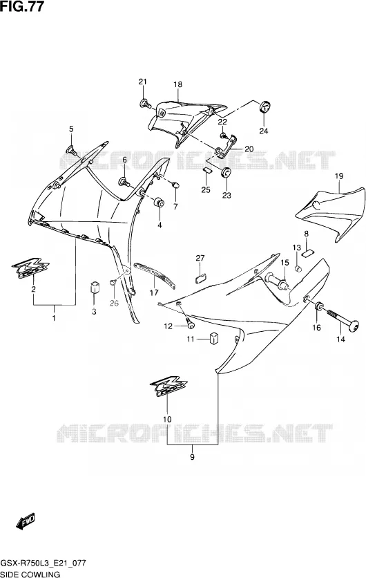 FLANCS DE CARENAGES (AGQ) Suzuki MOTO 750 GSX-R 2013  GSX-R750UF L3 (E21)