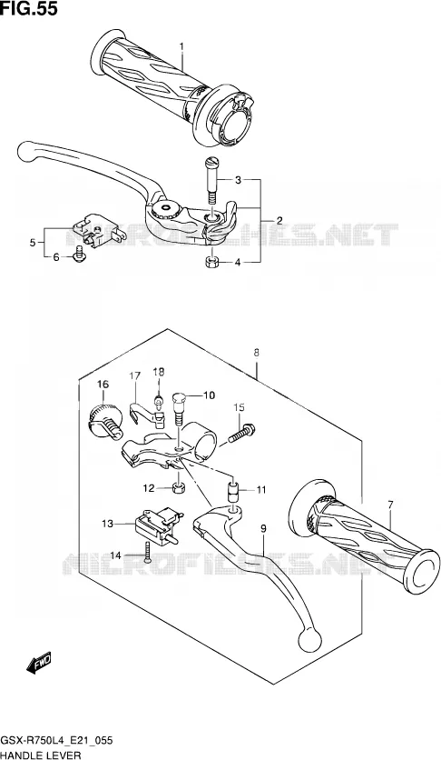 ENSEMBLE LEVIERS - POIGNEES Suzuki MOTO 750 GSX-R 2014  GSX-R750UF L4 (E21)