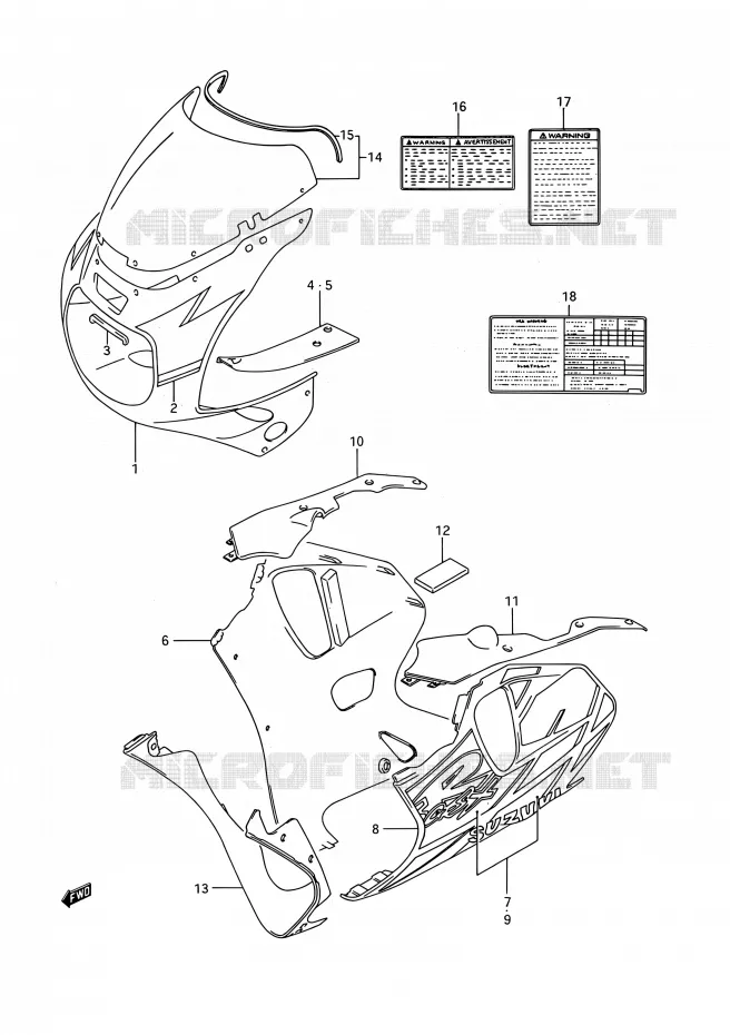 CARENAGES - ETIQUETTES (MODELE N 3WC) Suzuki MOTO 750 GSX-R 1992  GSX-R750W N (E03,E28,E33)