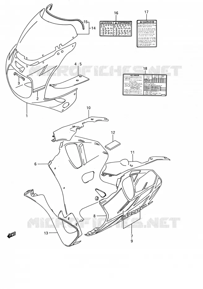 CARENAGES - ETIQUETTES (MODELE N M18,L97) Suzuki MOTO 750 GSX-R 1992  GSX-R750W N (E03,E28,E33)