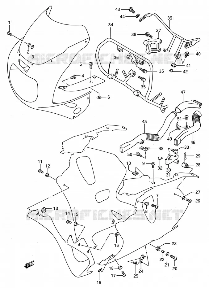 FLANCS DE CARENAGES (MODELE N/P) Suzuki MOTO 750 GSX-R 1992  GSX-R750W N (E03,E28,E33)