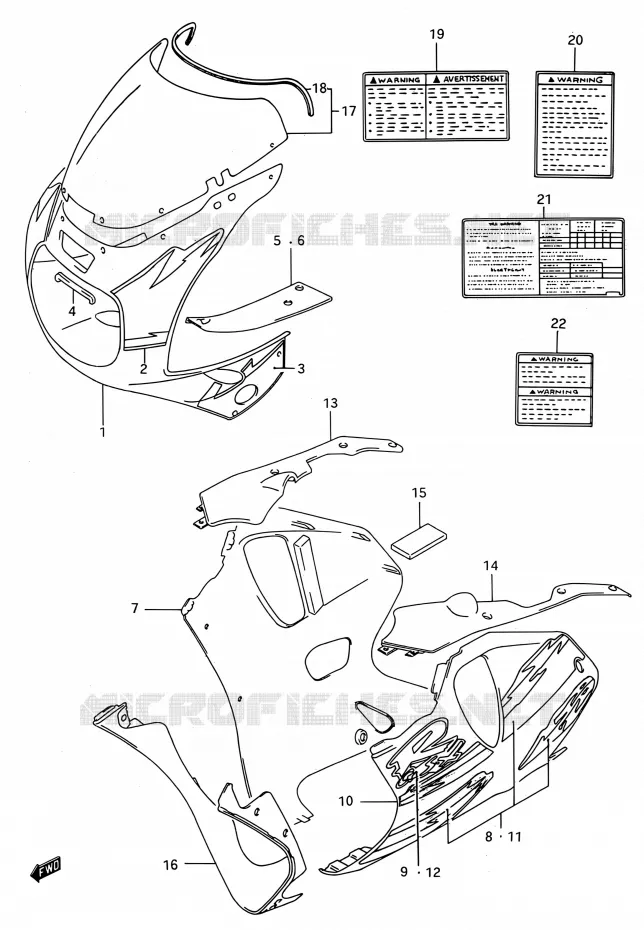 CARENAGES - ETIQUETTES (MODELE P M18,A5L) Suzuki MOTO 750 GSX-R 1993  GSX-R750W P (E03,E28,E33)